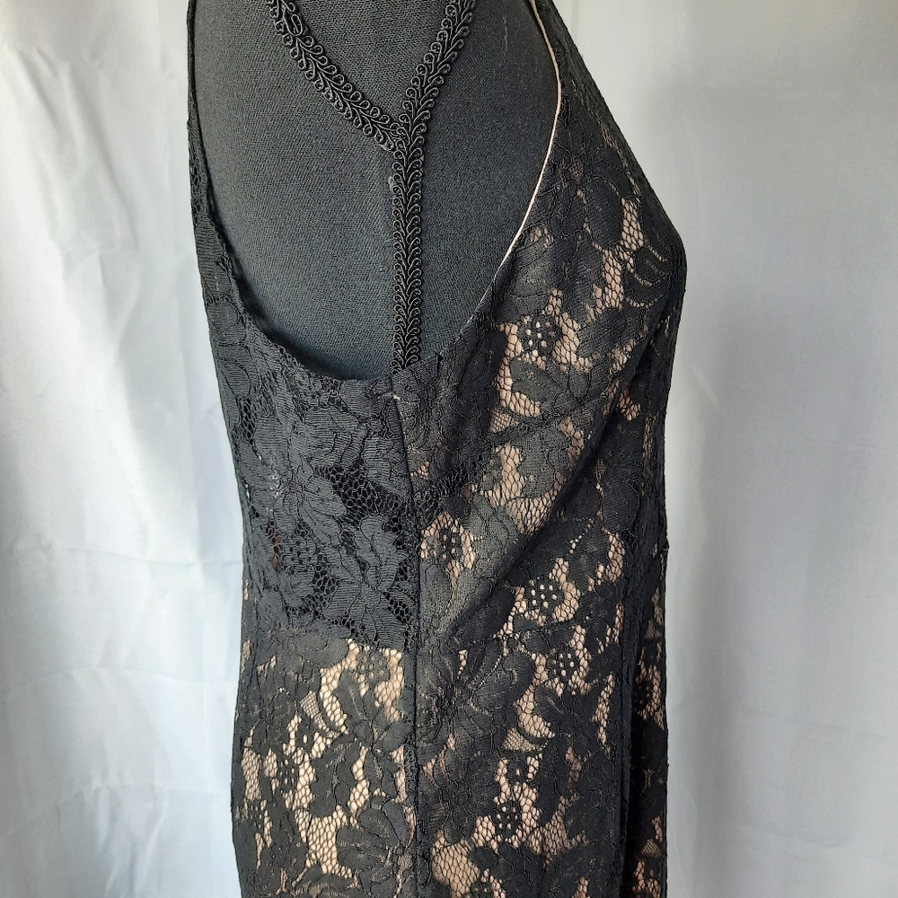 San Souci Black Lace Dress Halter Neck Stretch Midi Lgth Dark Floral - Picture 8 of 14